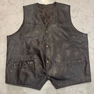 Genuine Leather Patchwork Vest L Beer Stein Buttons Western Biker Tavern Style
